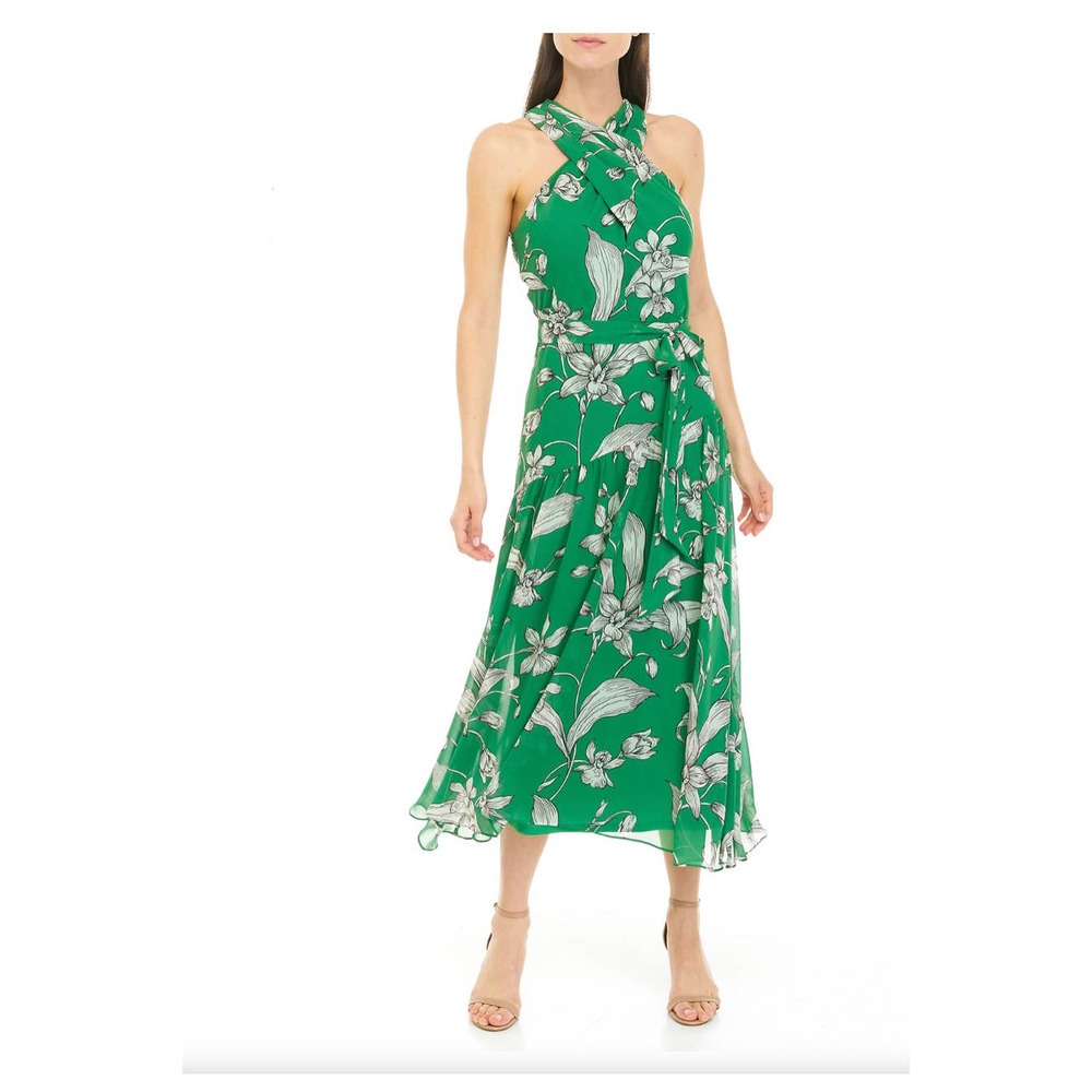 NWT Taylor Women's Sleeveless Crisscross Halter Neck Floral Dress Size 8